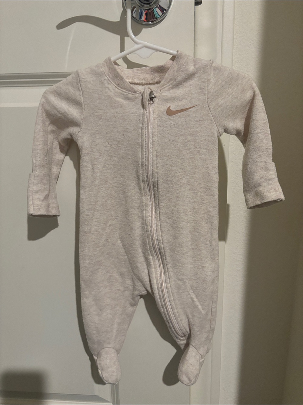 Nike Infant Footed Zipper One-Piece in Light Taupe